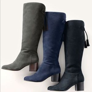 NWB Lands End Tall Gray Suede Block Heel Boots 10